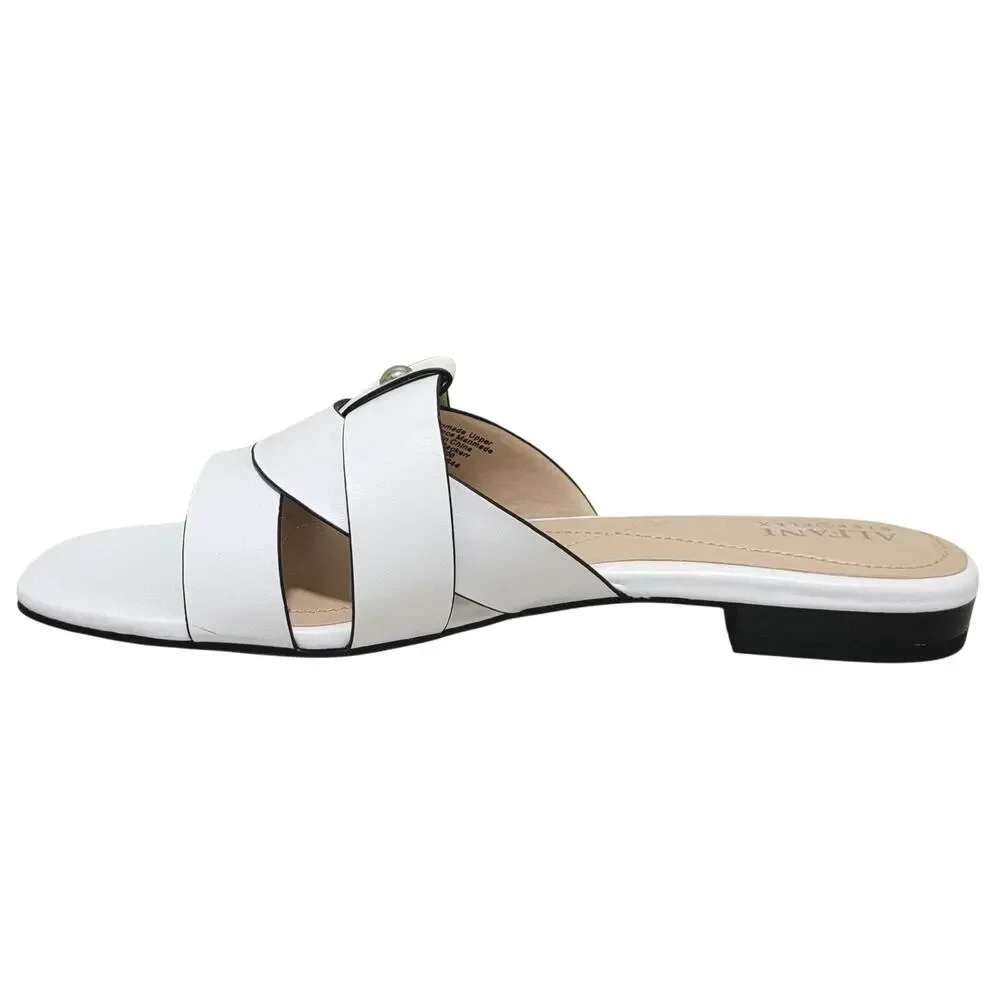 Alfani Women Packerr Flat Slide Sandals Size US 8.5M White Faux Leather